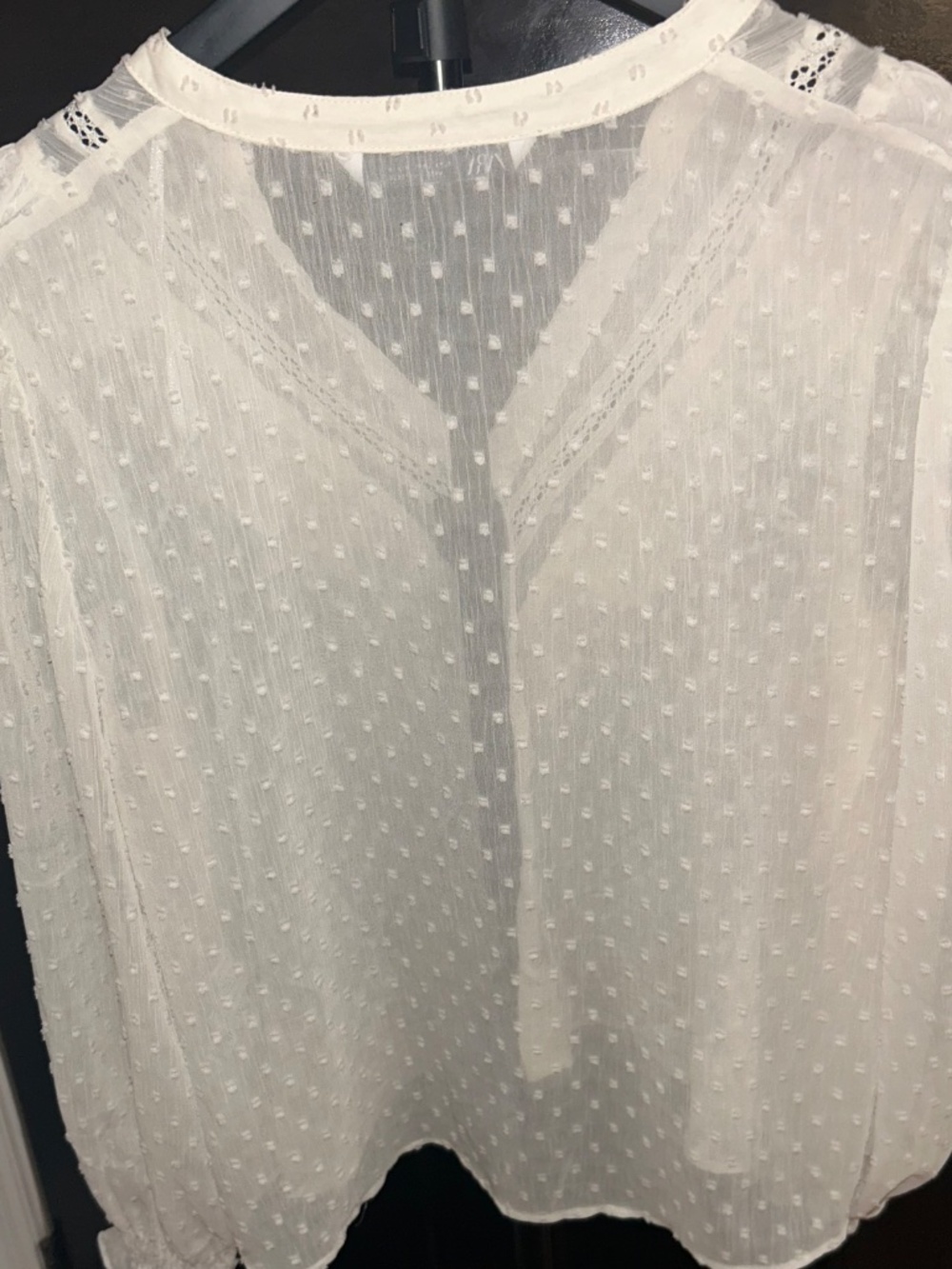 Zara White Swiss Dot Ruffle Blouse Size Large Boho Sheer Top - Picture 2 of 5